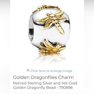 Authentic Pandora Rare Dragonfly Charm Two Tone Sterling Silver & 14k Gold HTF